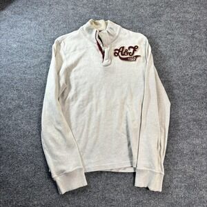 Abercrombie & Fitch Sweatshirt Mens Medium White 1/4 Zip Mock Neck Logo